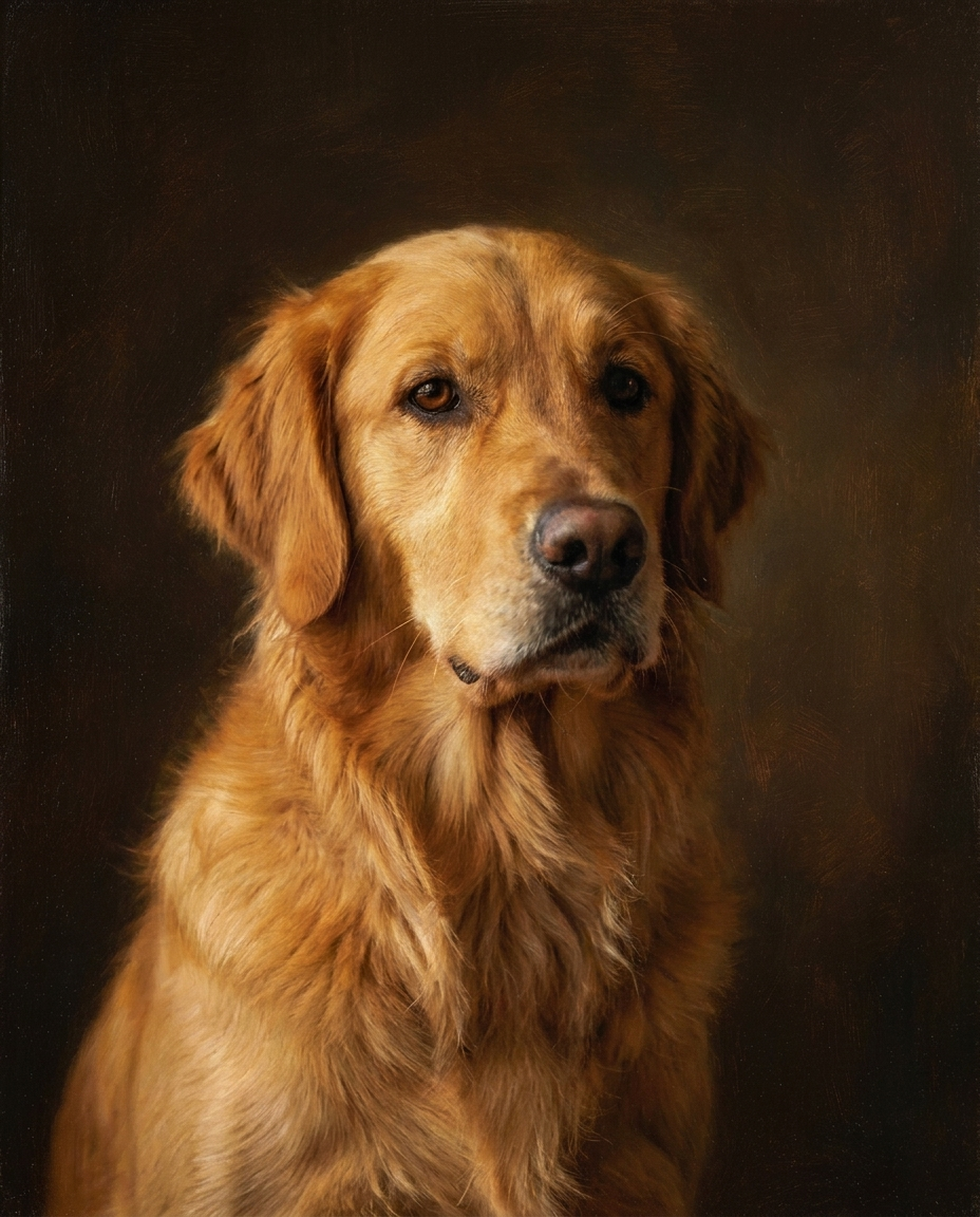 Voorbeeldstijl Heritage: klassiek olieverfportret van een golden retriever