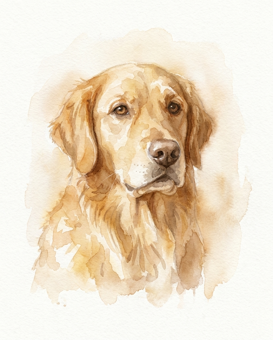 Voorbeeldstijl Aquarel: zacht aquarelportret van een hond