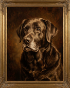 Heritage-stijl: klassiek olieverfportret van een oudere labrador met grijze snuit
