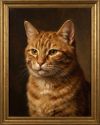 Kattenportret in Heritage-stijl: klassiek olieverfportret van een rode kater