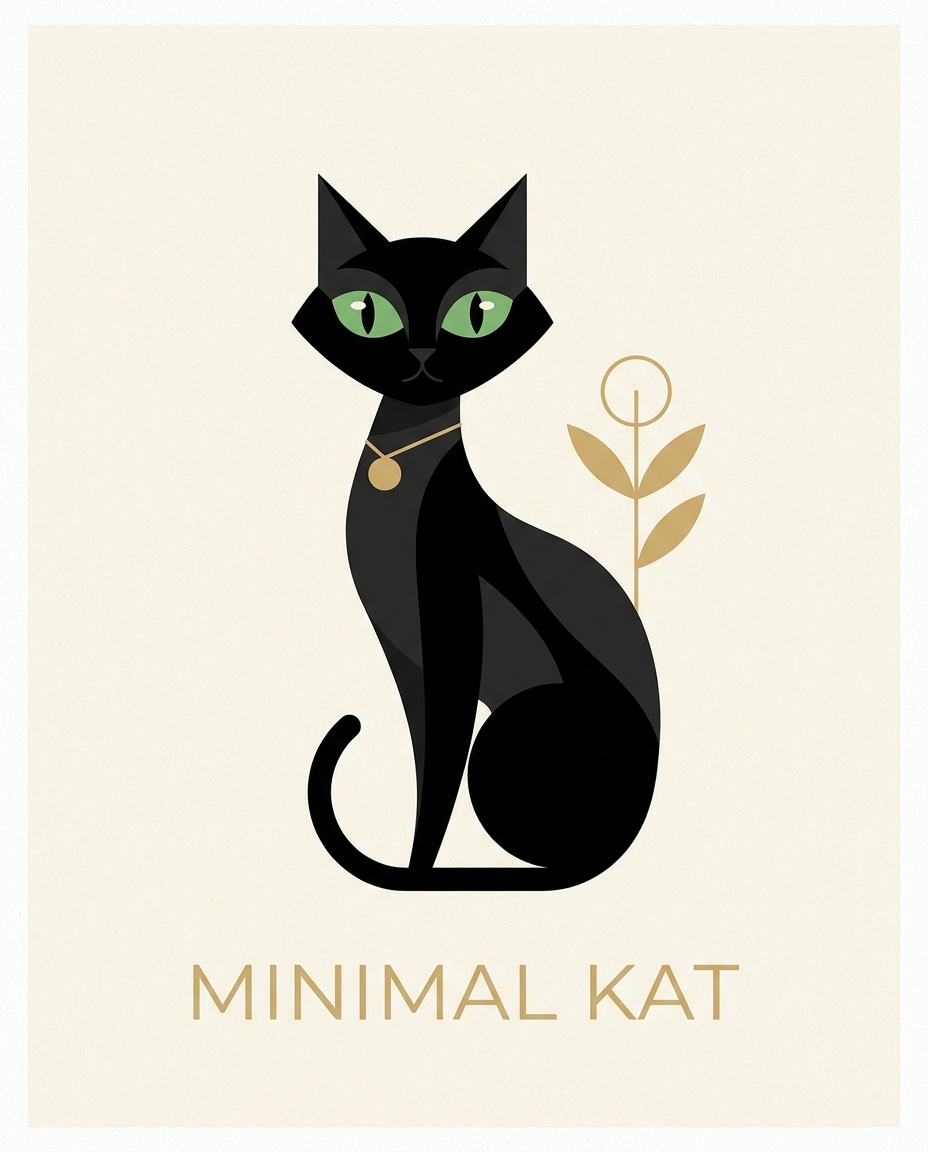Kattenportret in Modern-stijl: minimalistisch portret van een zwarte kat