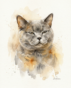 Kattenportret in Aquarel-stijl: zacht aquarelportret van een Brits korthaar