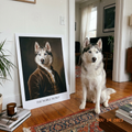 Husky naast zijn eigen portretposter