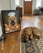 Shar-pei naast zijn Bakker-portret